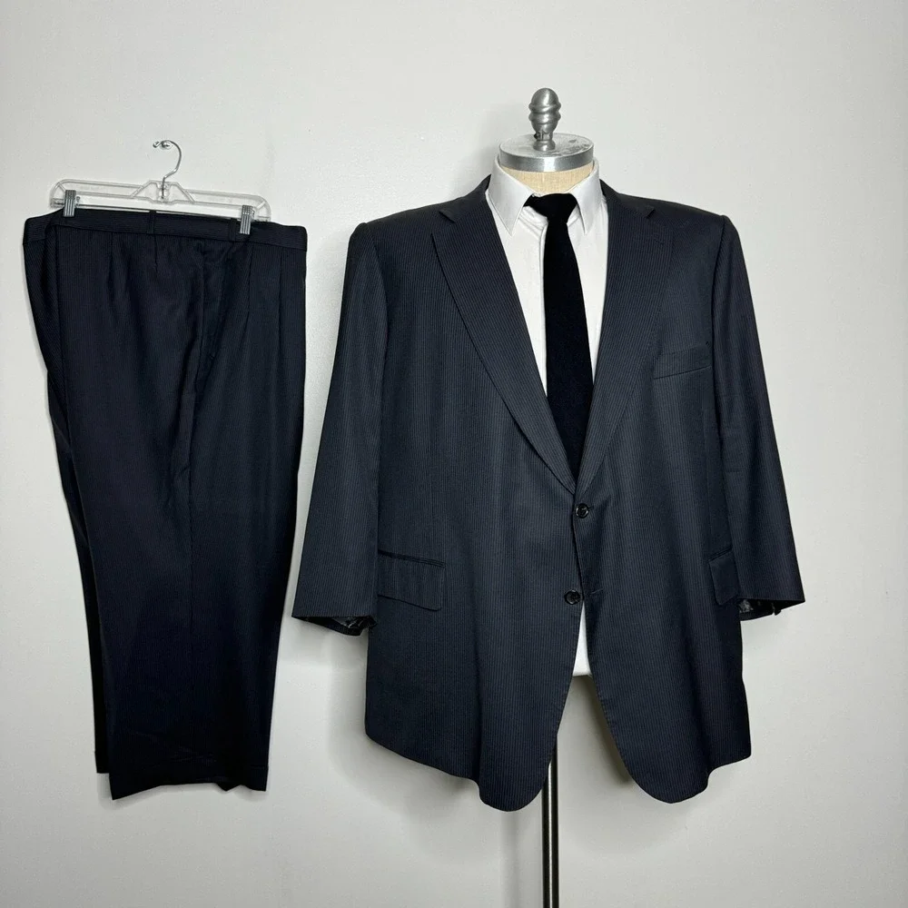 Jiwani Suit Mens 60R 52x25 Charcoal Gray Pinstripe Drago Super 150s Wool Custom